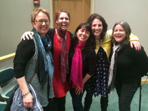 Ah, the literati! Janet Fox, Laura Ruby, me, Anne Ursu, and Kristen Kittscher. FUN!